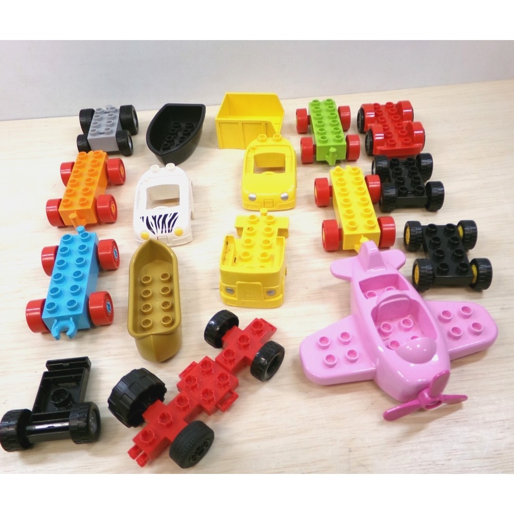 Large Legos Duplo Blocks 17 Pieces Wheels Car Chassis Boats and Airplanes